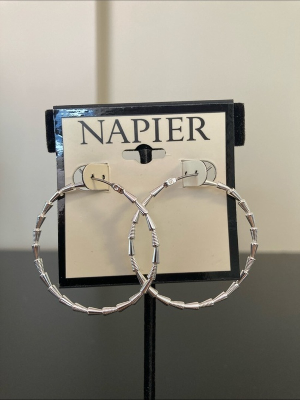 Napier Silver Beaded Hoop Earrings